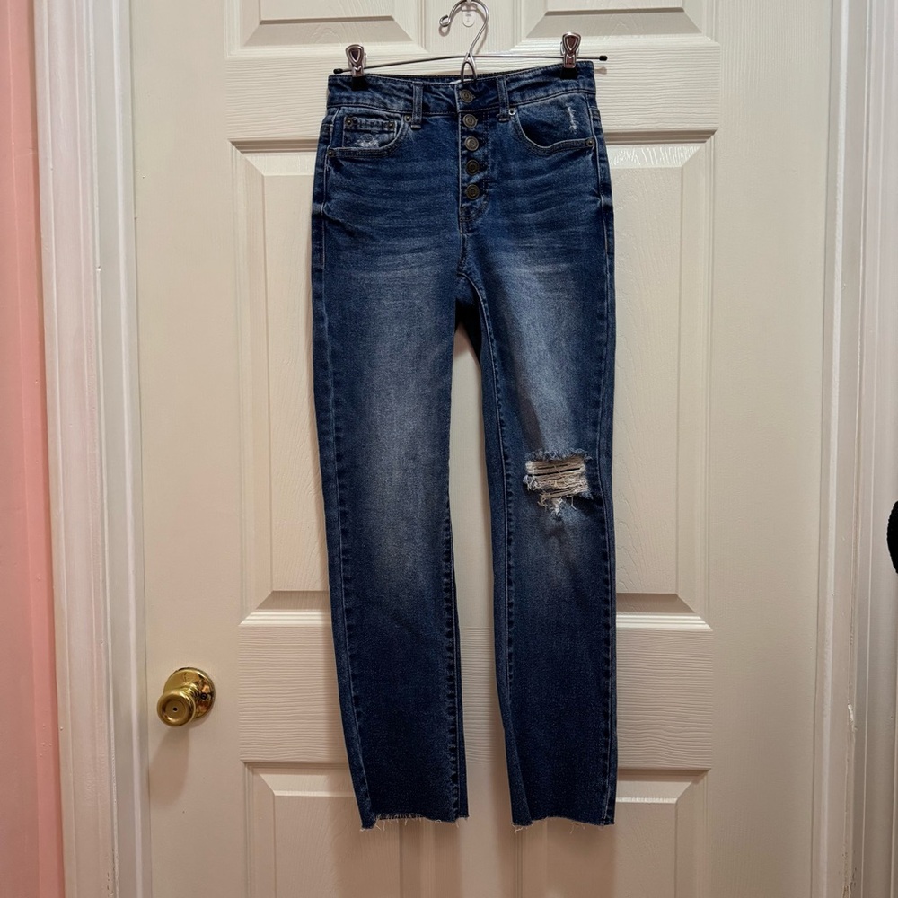 True Craft Womens Slim Straight Leg Distressed Raw Hem Jeans - Size 0 - NWT